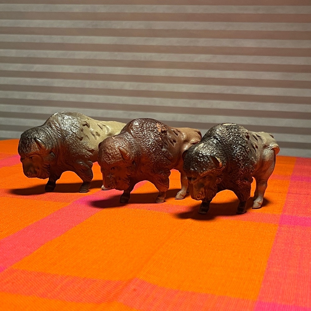 Trio of Rare Antique Buffalo Bison Baby Rattles, Made in USA